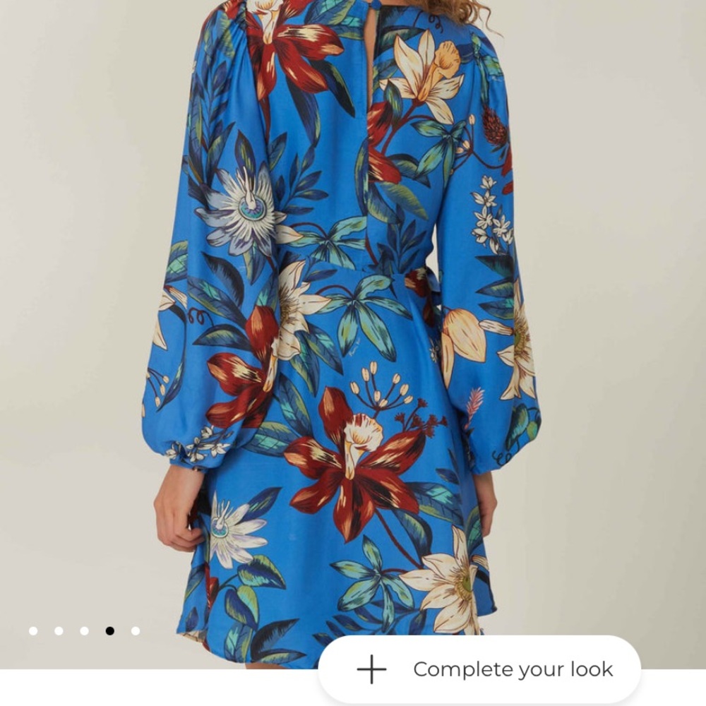 NWT Farm Rio Blue Surreal Flower Wrap Long Sleeve Dress - Picture 6 of 9
